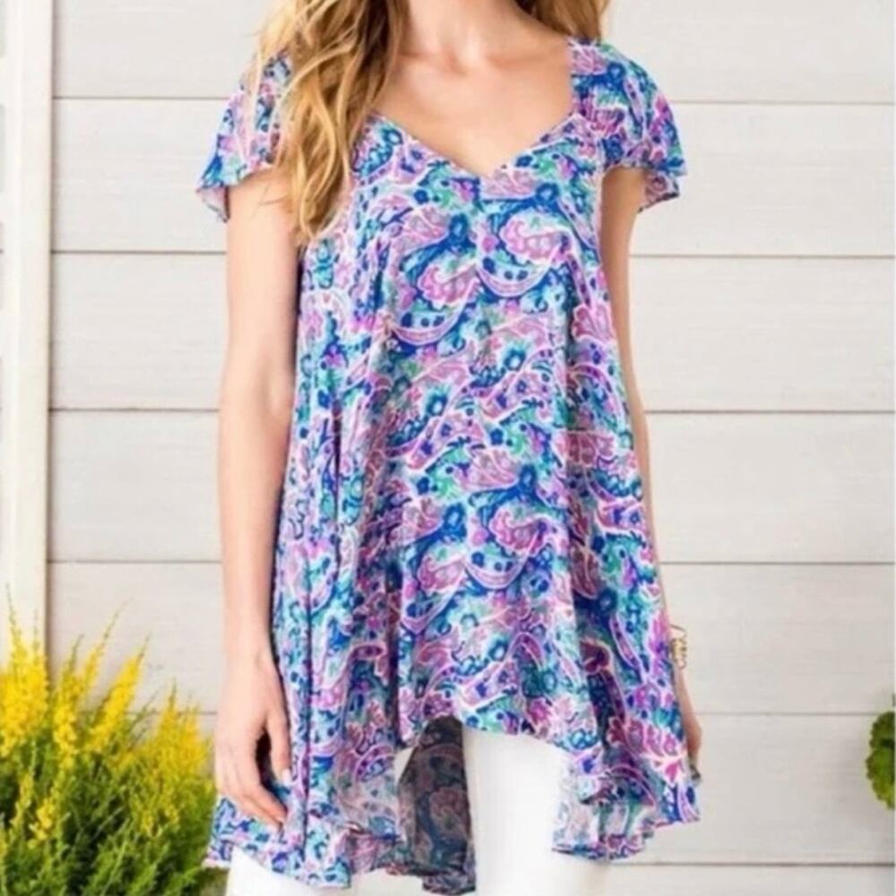 Matilda Jane In the Maze Paisley Print Tunic Swing Top Cap Sleeve High Low Hem